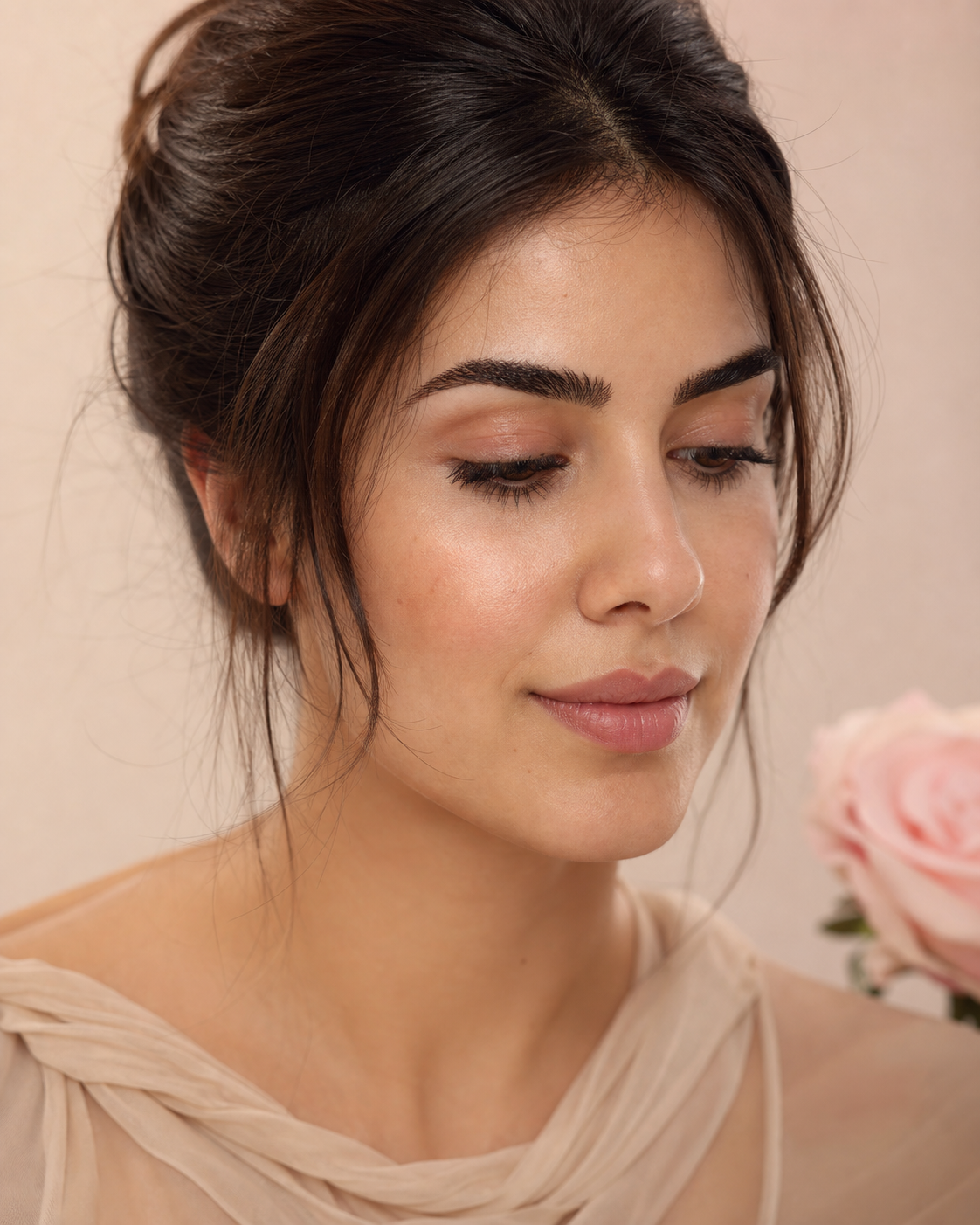 A Levantine Arab client with softly lifted lashes and naturally defined brows